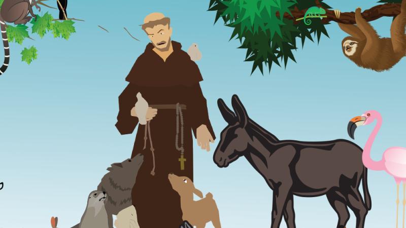 Art of St Francis and a variety of animals