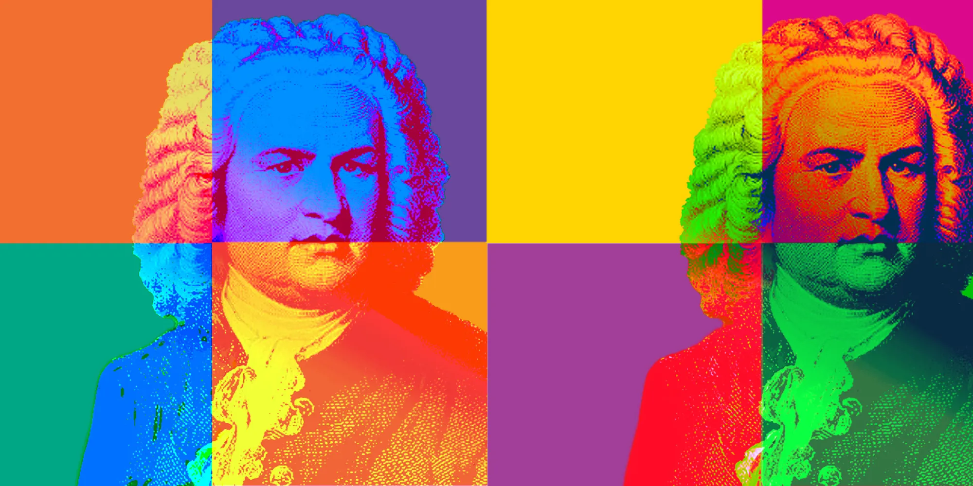 Color block illustration of J.S. Bach