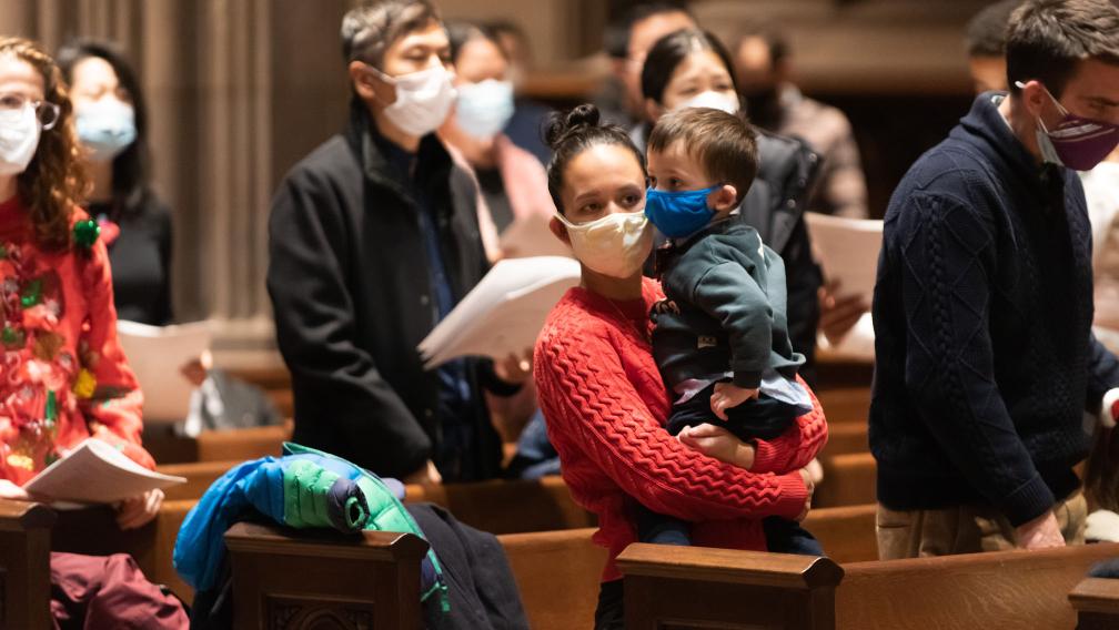 Parishioners in the pews during worship service