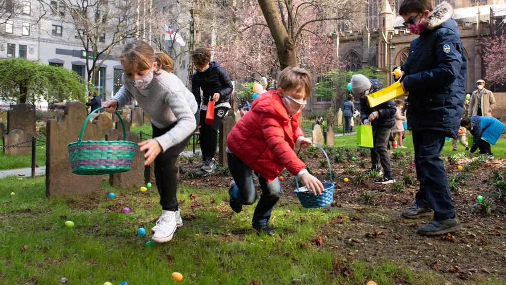 An Easter egg hunt in Trinity churchyard