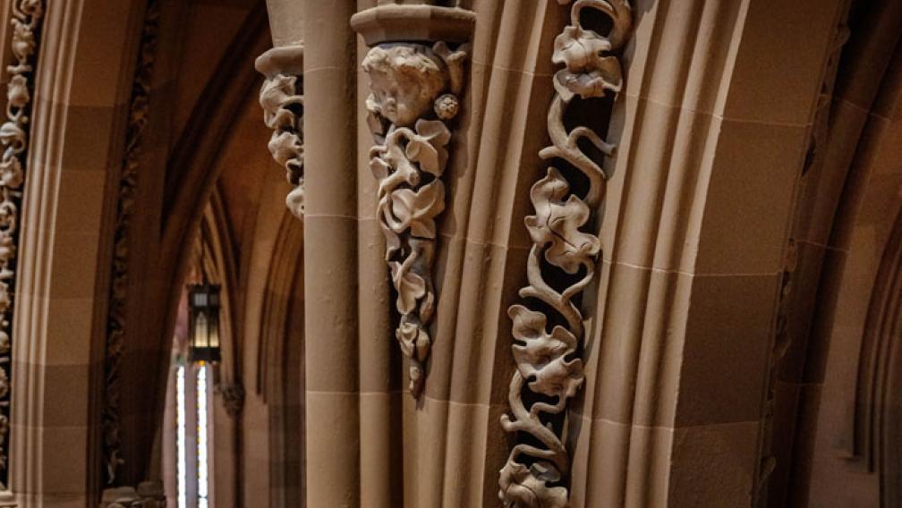 A close-up of shadowy arches in Trinity Church