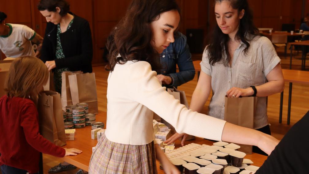 Young people were packing for Thanksgiving at Parish Hall