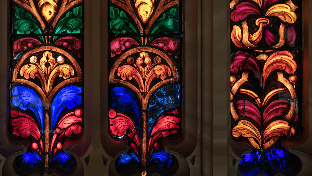 Brightly colored stained glass in Trinity Church