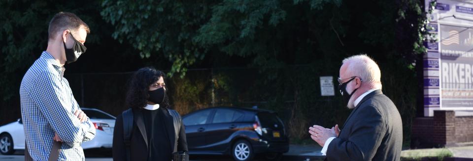 Neill Coleman, the Rev. Winnie Varghese and the Rt. Rev. Andrew M.L. Dietsche at Faith Communities for Just Reentry Rally in July 2020.