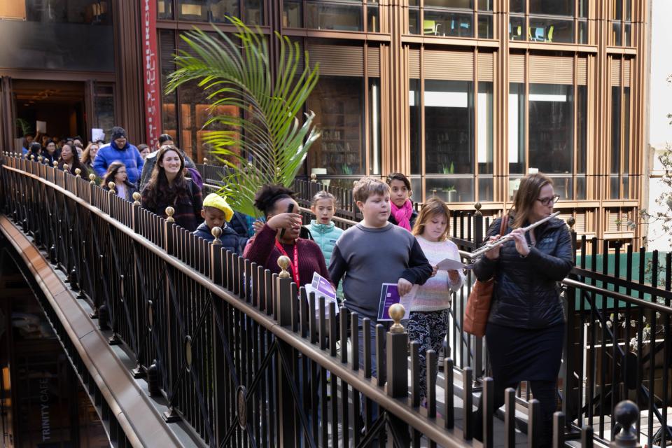 Trinity parishioners and families act out the Garden of Gethsemene on Palm Sunday.