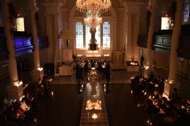 Trinity's Compline by Candlelight with improvisational music on Sunday evening at St. Paul's Chapel has been temporarily suspended due to the COVID-19 pandemic.