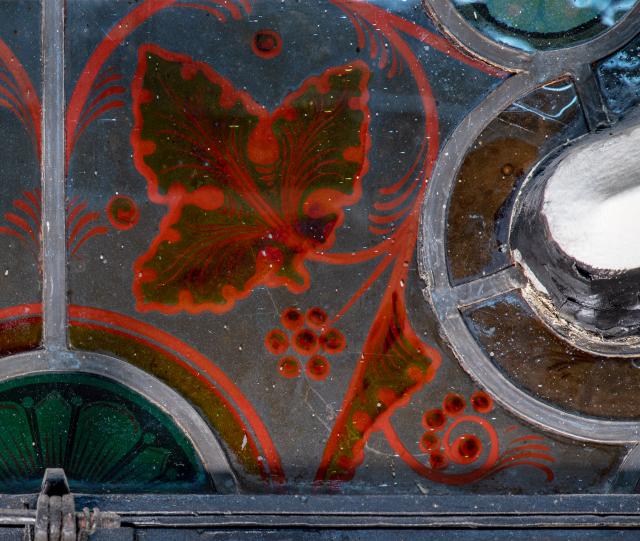 Leafy detail of stained-glass window in Trinity Church