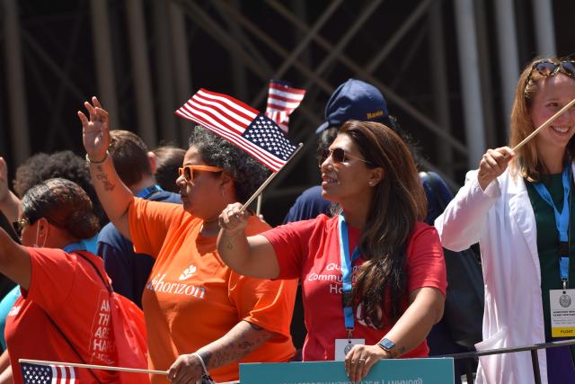 Health care workers at the ticker-tape parade in NYC July 7, 2021