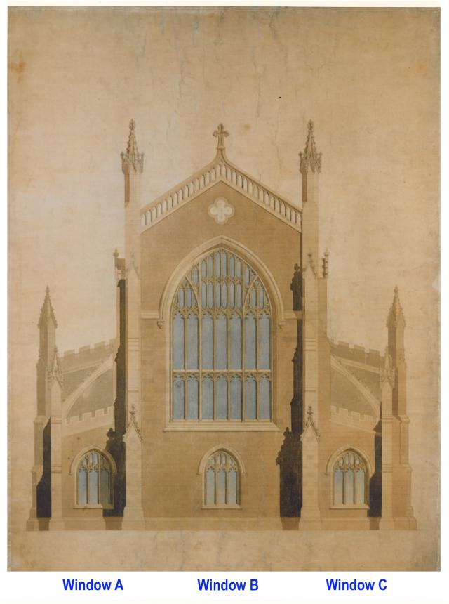 Representation of original west facade of Trinity Church