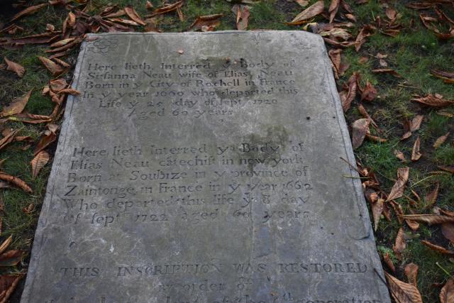 The grave of Elias Neau (close-up and readable)