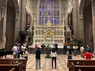 The choristers rehearsing for Sunday’s Compline service.