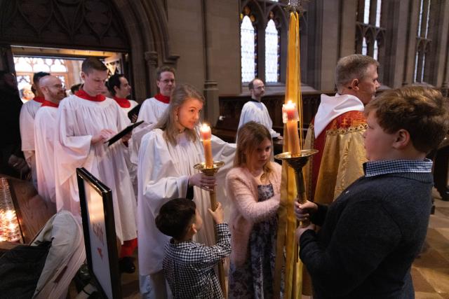 Emily Smith with young parishioners on Easter