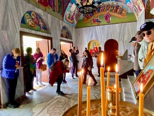 People stand in a church