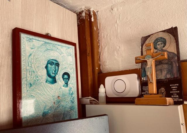 Several icons and a wooden crucifix