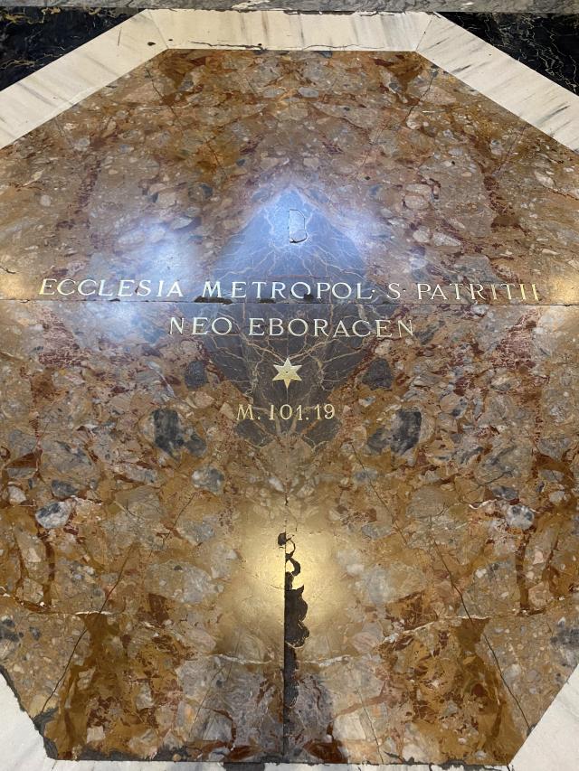 Marble monument dedicated to St. Patrick's Cathedral in New York