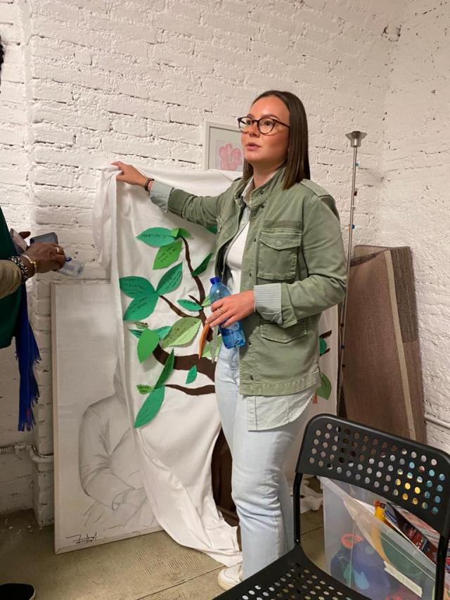 Woman standing in supply room