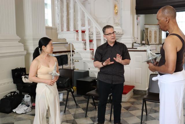 Mariko Endo, Stanley Grill, and Gerald Baugh at Ahimsa rehearsal