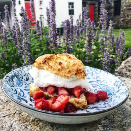 Strawberry shortcake enjoyed outdoors