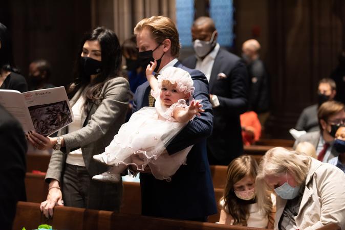 Families in Trinity Church on All Saints Sunday 2021