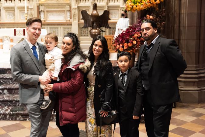 Families pose in Trinity Church on All Saints Sunday 2021