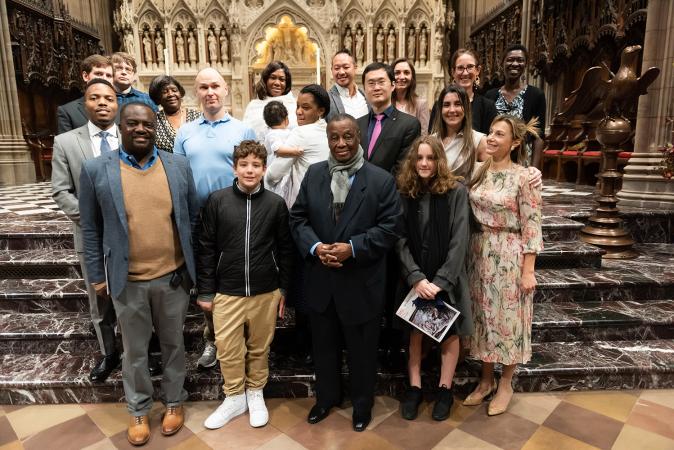 Families pose in Trinity Church on All Saints Sunday 2021