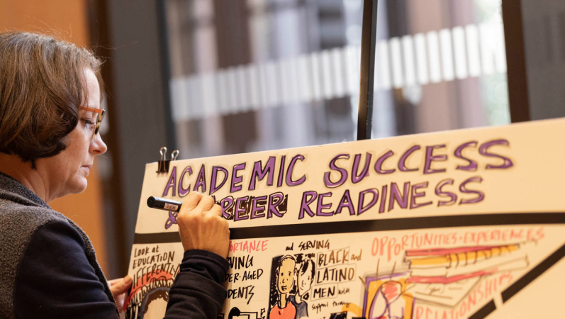 Illustrating Progress, a creative studio, used visual storytelling to illustrate key moments from the day’s conversation and learning.