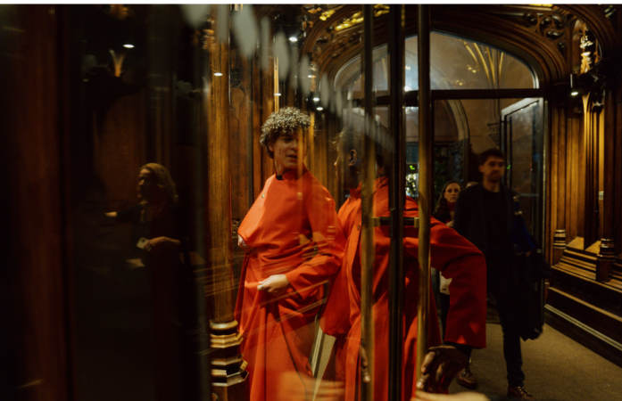 Two members of Trinity Youth Chorus chat before the show.