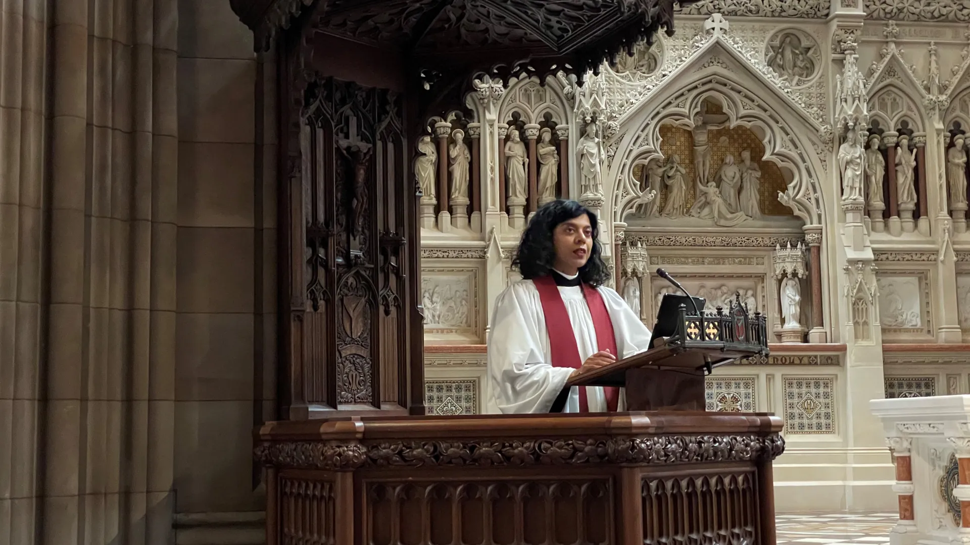 The Rev. Winnie Varghese in pulpit on Good Friday