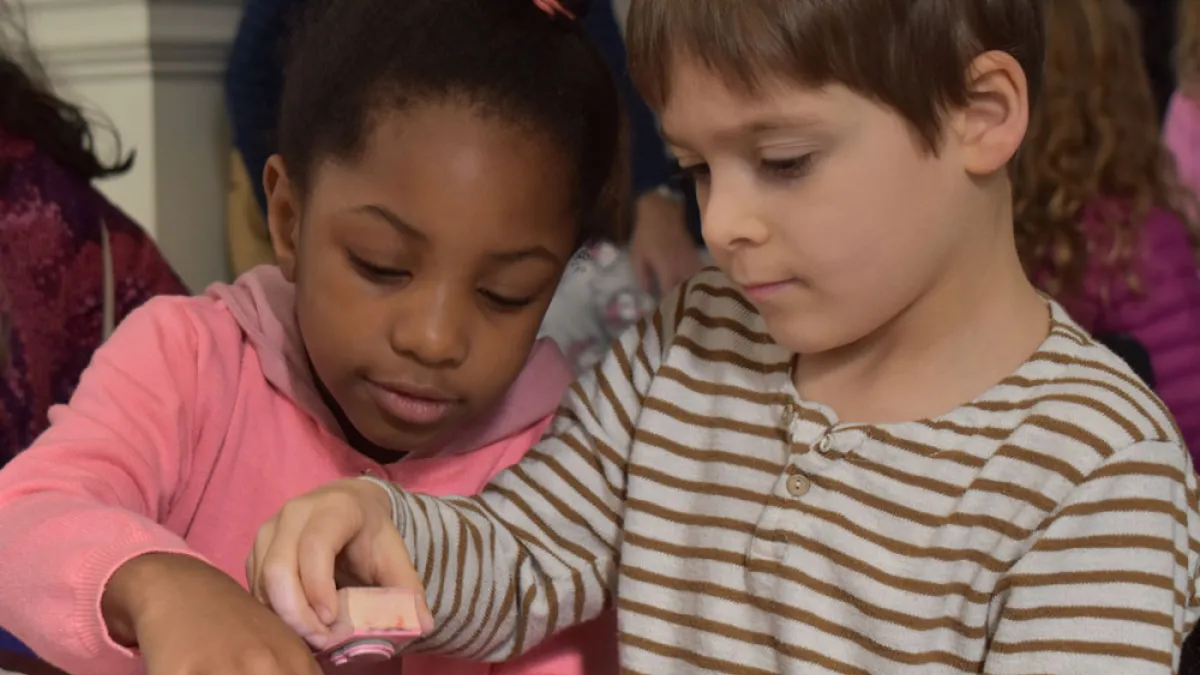 Children making valentines at St. Paul's Chapel
