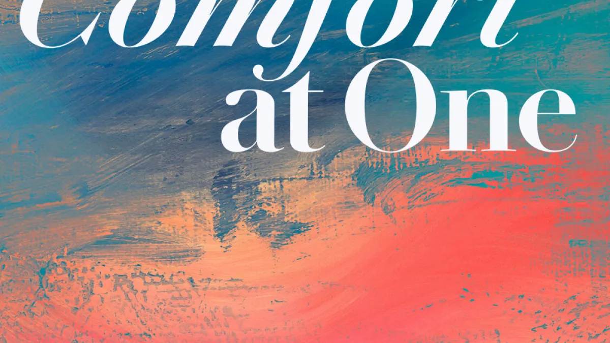 Comfort at One art with orange and blue artistic background