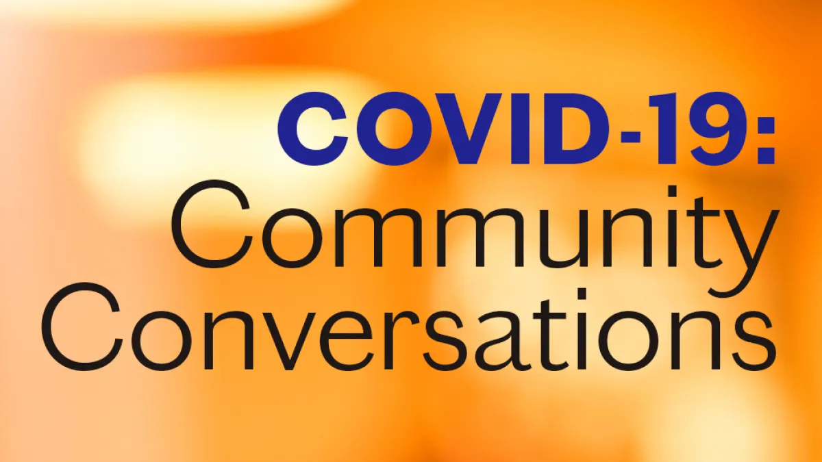 Orange image with "Covid-19 Community Conversations" on top and NYC DOHMH, Thrive NYC and Trinity Church Wall Street logos.