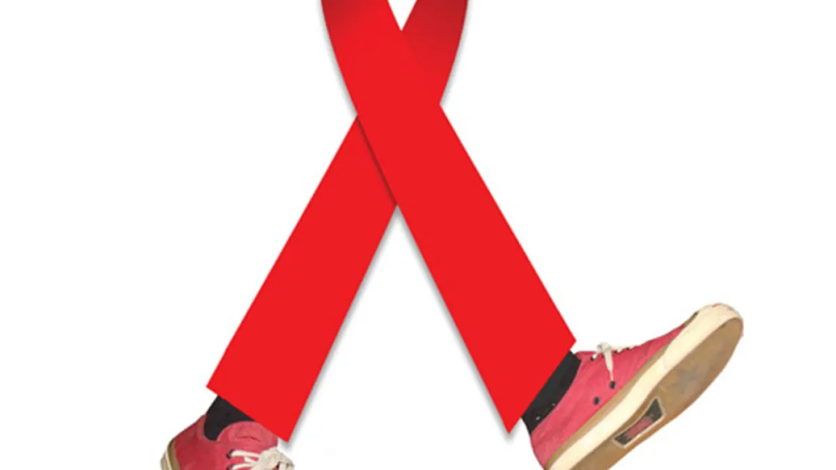 Red ribbon with tennis shoes