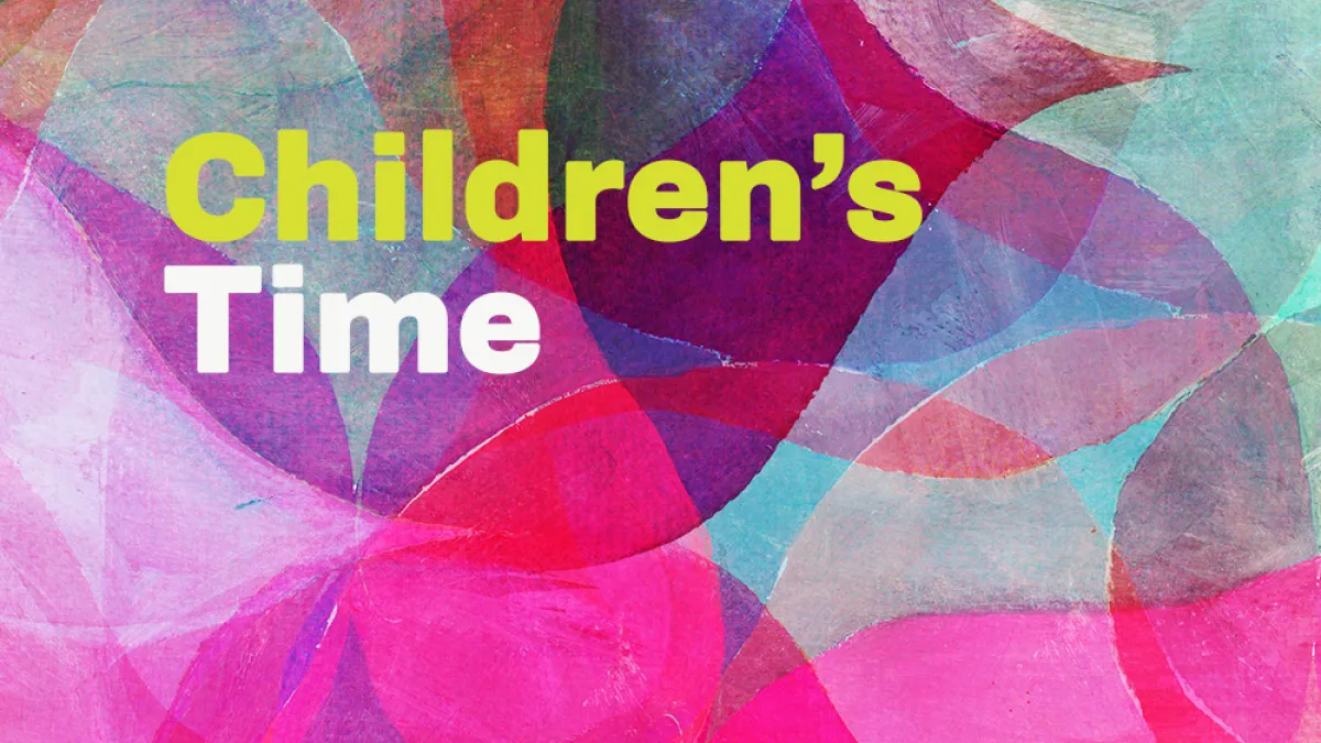 "Children's Time" text over an abstract, wavy, colorful background of pink, purple, orange, and teal.