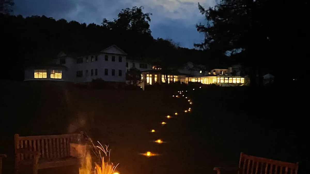 A nighttime campfire at Trinity Retreat Center