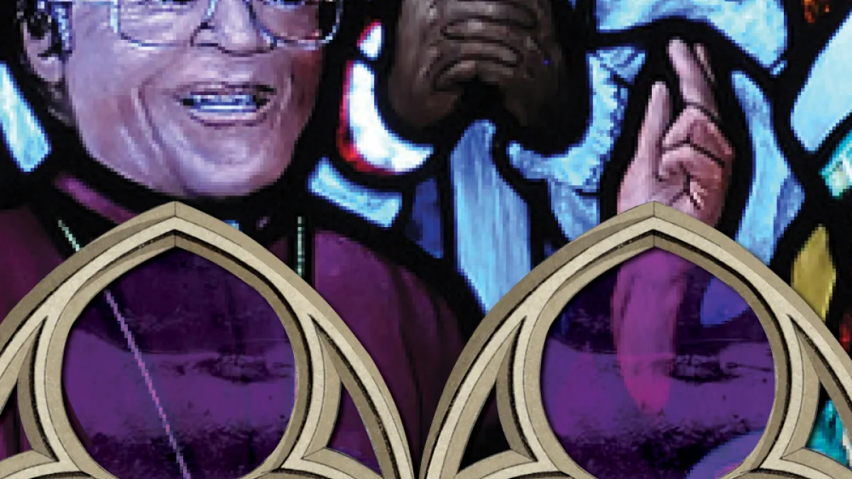 Stained glass depicting Bishop Desmond Tutu
