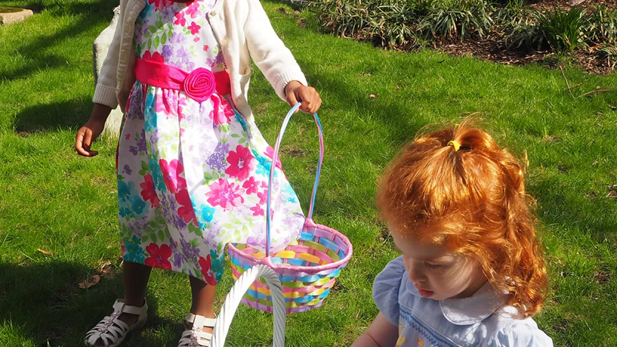 Two little girls with Easter baskets
