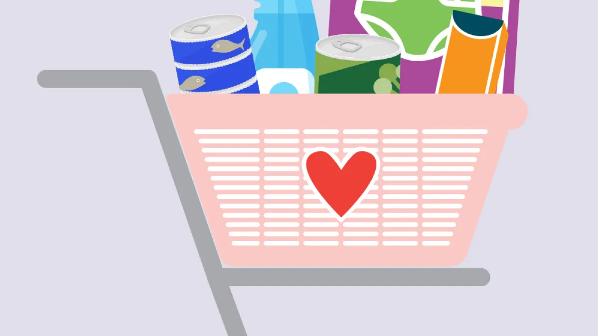 Grocery cart drawing with purple background