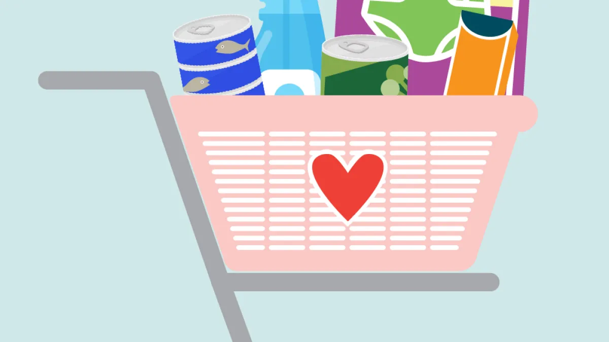 Grocery cart drawing with teal background