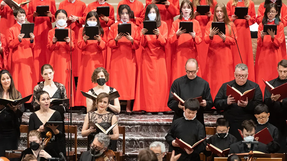 Trinity Youth Chorus members singing in Trinity Church in March 2022