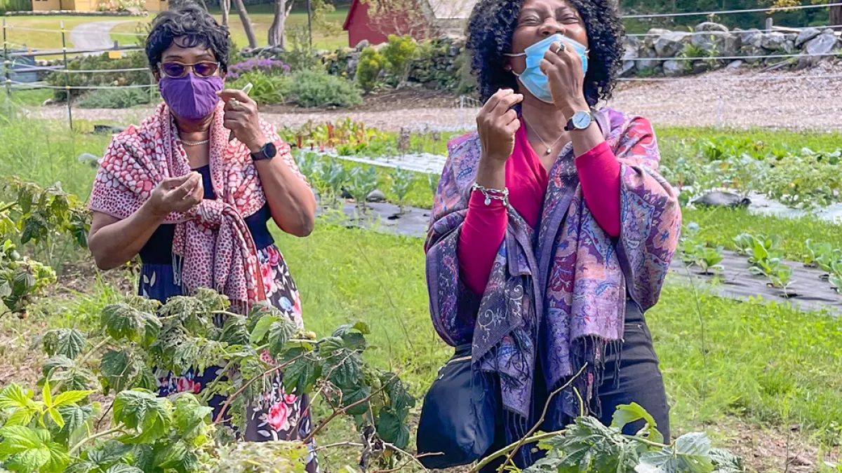 Two women in the Trinity Retreat Center farm