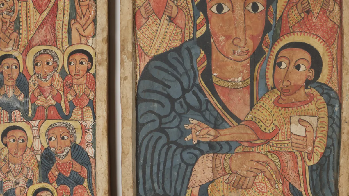 Triptych with Virgin and Child Flanked by Archangels; Scenes from the Life of Christ; Apostles and Saint George and Saint Mercurius, The Walters Art Museum Museum purchase, the W. Alton Jones Foundation Acquisition Fund, 1996, from the Nancy and Robert Nooter Collection Ethiopian Artist late 17th century-early 18th century (Late Solomonic)