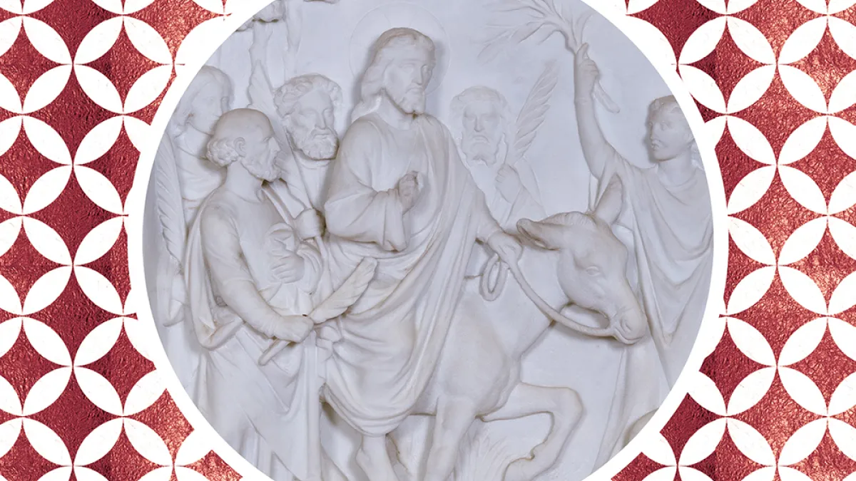 marble carving of Jesus on a donkey