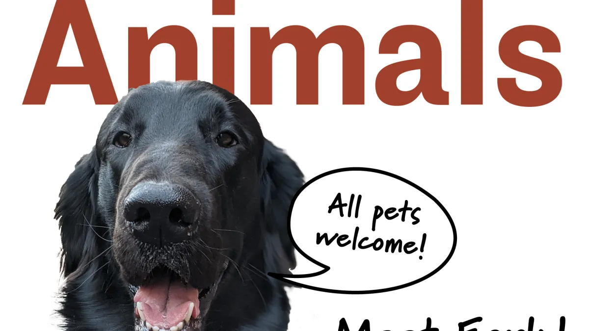 Photo of dog wearing clergy collar and inviting you to blessing of the animals