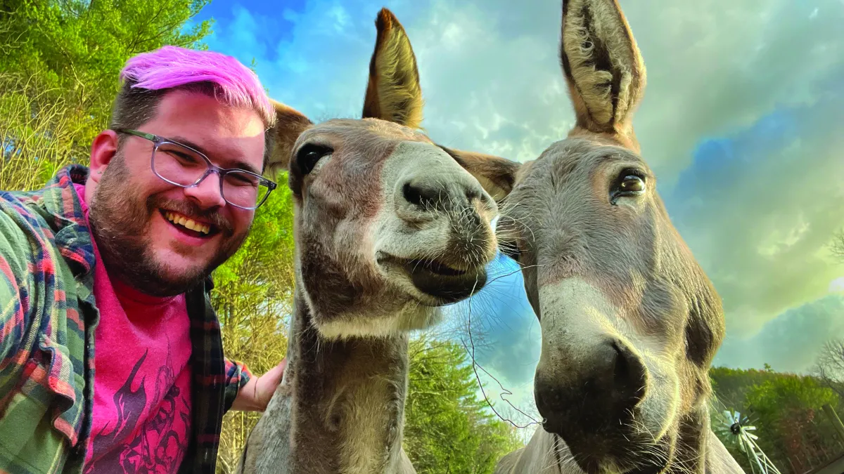 Matt with donkeys