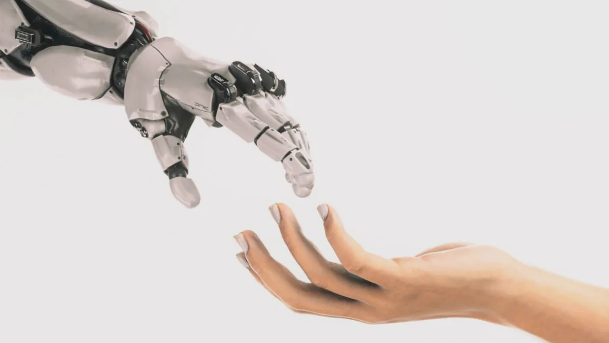 A robot hand and a human hand