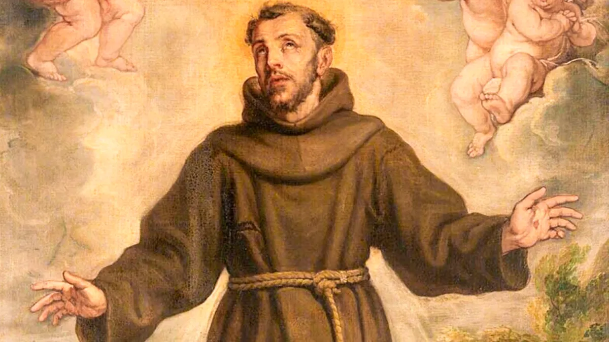 A priest surrounded by angels