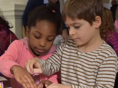 Children making valentines at St. Paul's Chapel