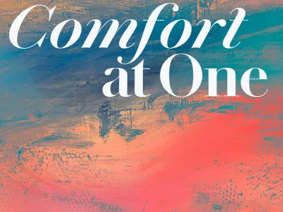 Comfort at One art with orange and blue artistic background