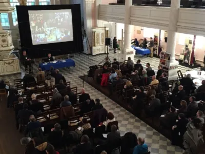 Charette conversation about Trinity Commons took place in a full St. Paul's Chapel in 2015.