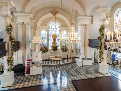 View of the Chancel, nave, and balcony of St. Paul's Chapel